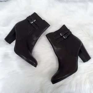 Marc Fisher Brown Leather Block Heel Boots